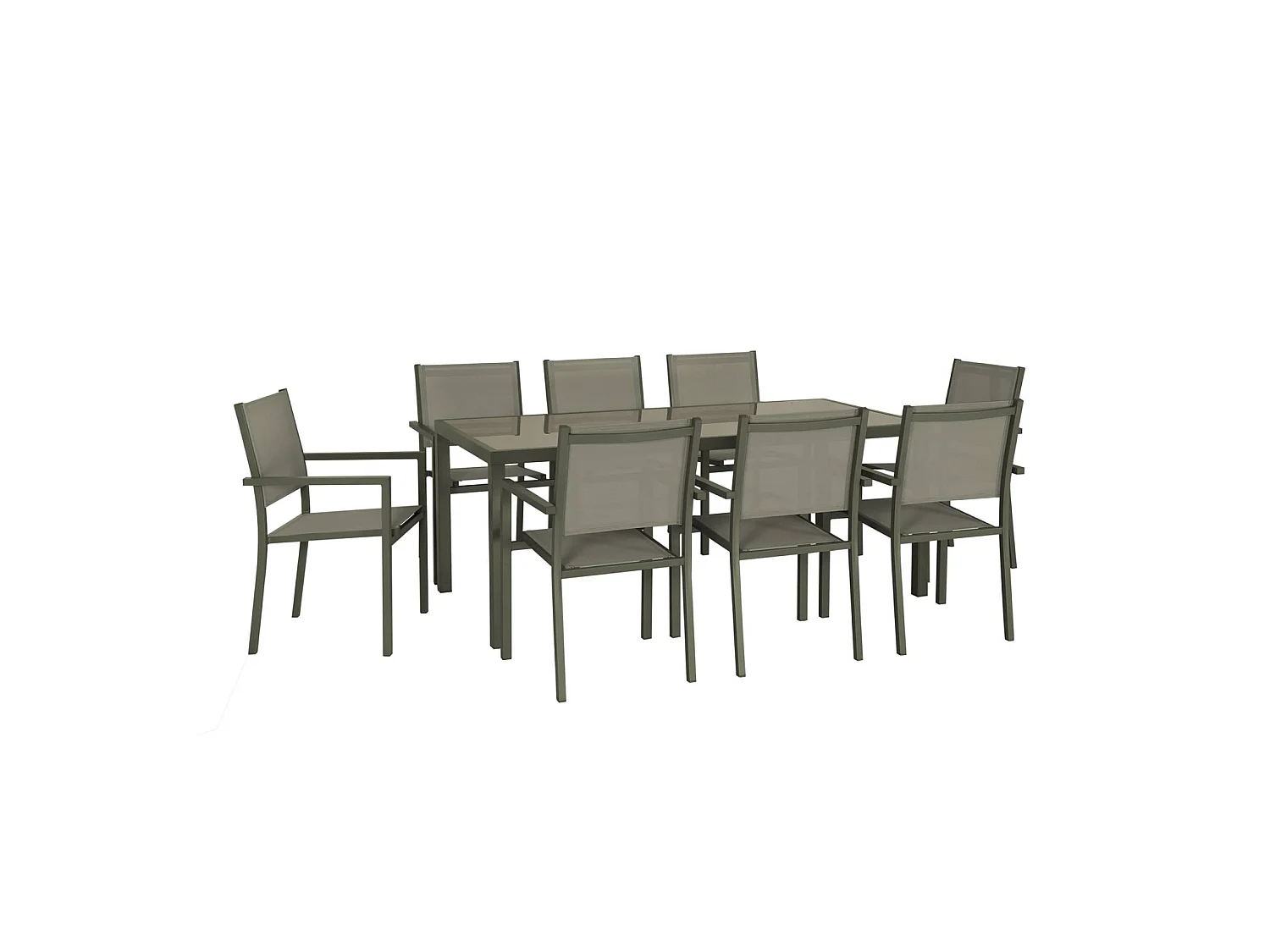Table de jardin aluminium + 8 assises - Capua 180cm - kaki - 8 places - 1 grande table rectangulaire. 8 fauteuils empilables