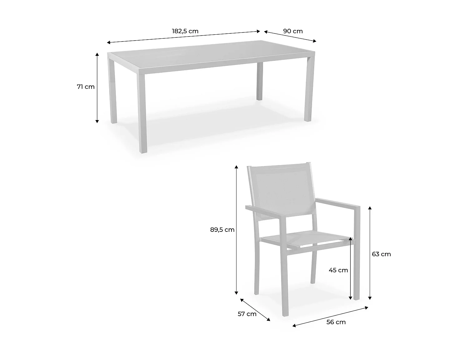 Table de jardin aluminium + 8 assises - Capua 180cm - kaki - 8 places - 1 grande table rectangulaire. 8 fauteuils empilables