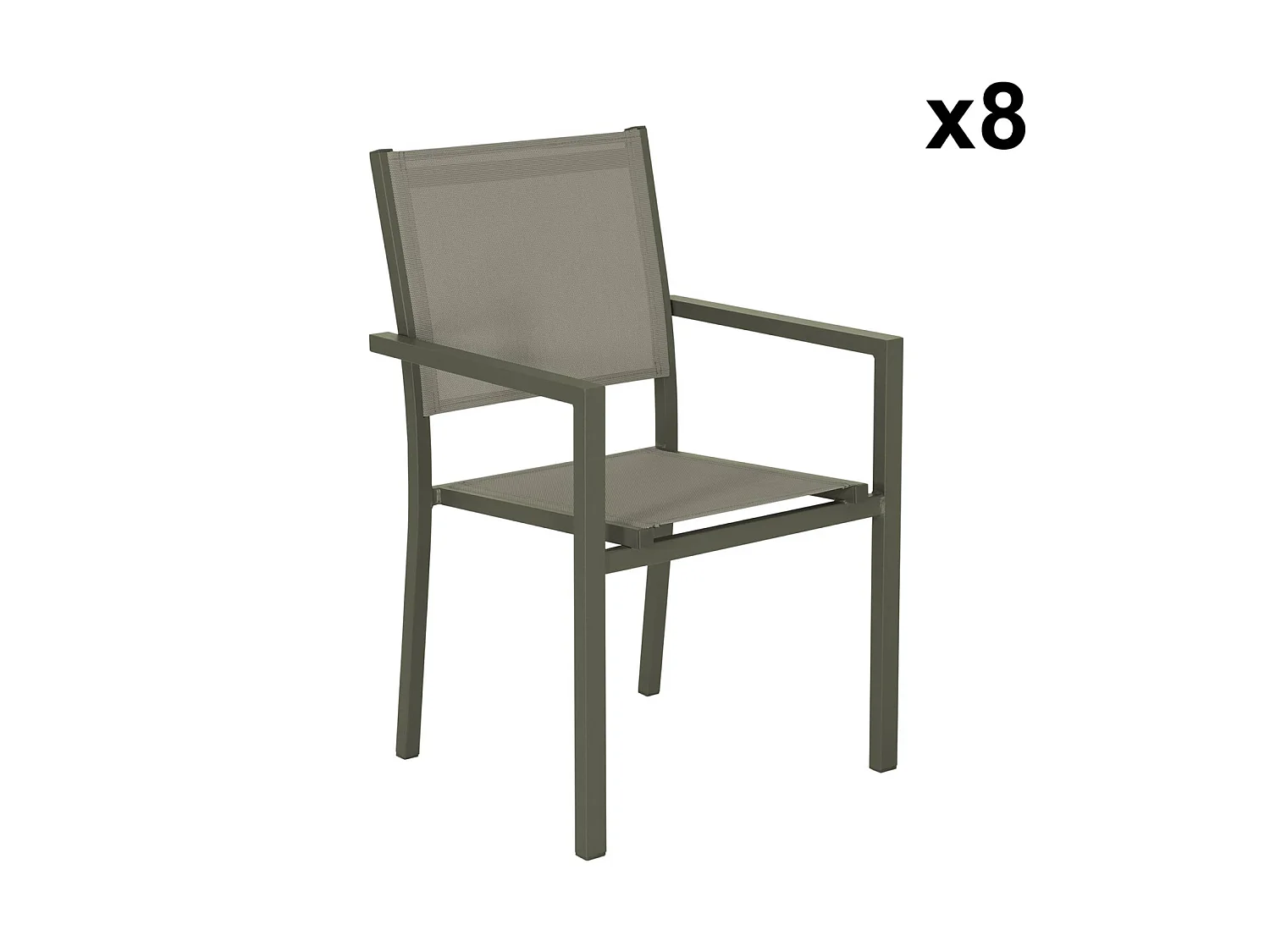 Table de jardin aluminium + 8 assises - Capua 180cm - kaki - 8 places - 1 grande table rectangulaire. 8 fauteuils empilables