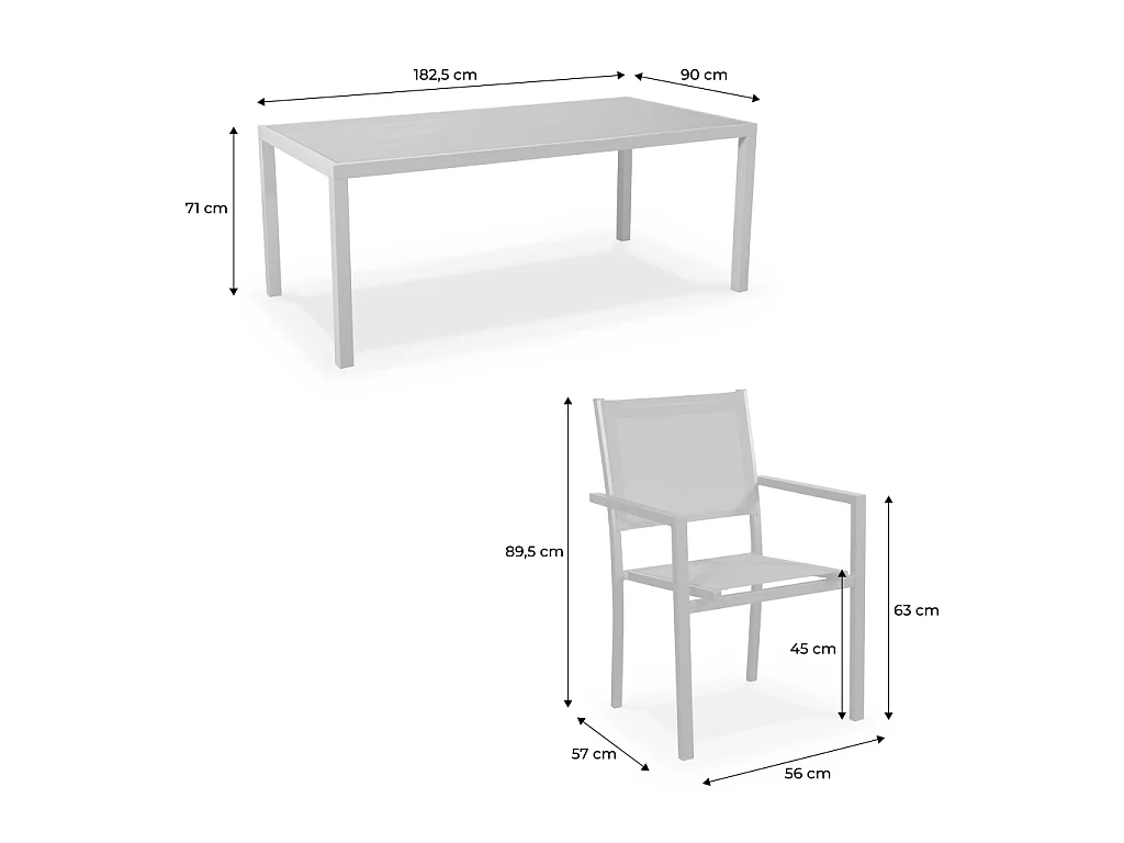 Table de jardin aluminium + 8 assises - Capua 180cm - kaki - 8 places - 1 grande table rectangulaire. 8 fauteuils empilables