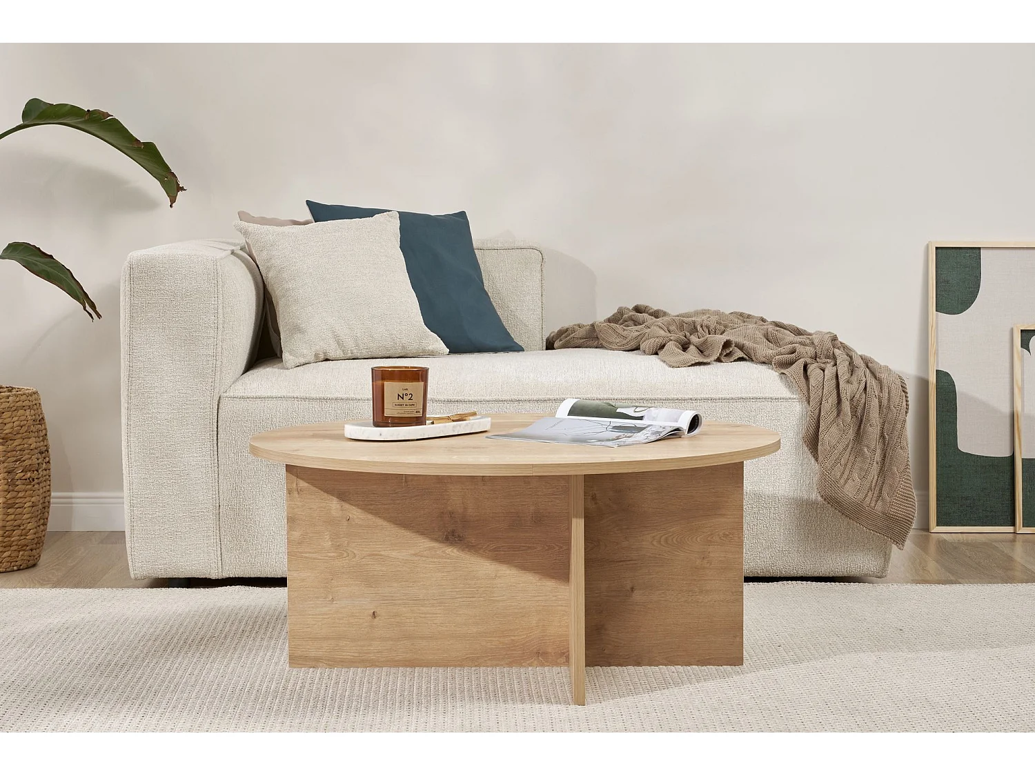 Table basse en bois "Soleil" - 90 x 90 x 40 cm - Chêne Saphir