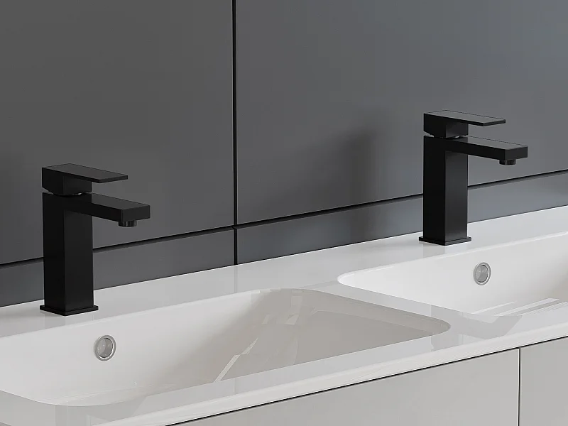 Lot de 2 robinets mitigeurs mécaniques carrés en inox - Noir mat - H17,8 cm - CANILAS