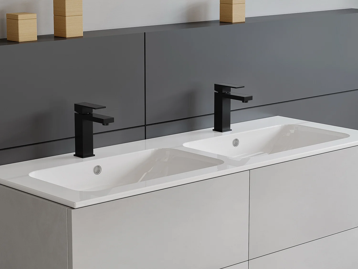 Conjunto de 2 torneiras misturadoras mecânicas quadradas em inox - Preto mate - A 17,8 cm - CANILAS