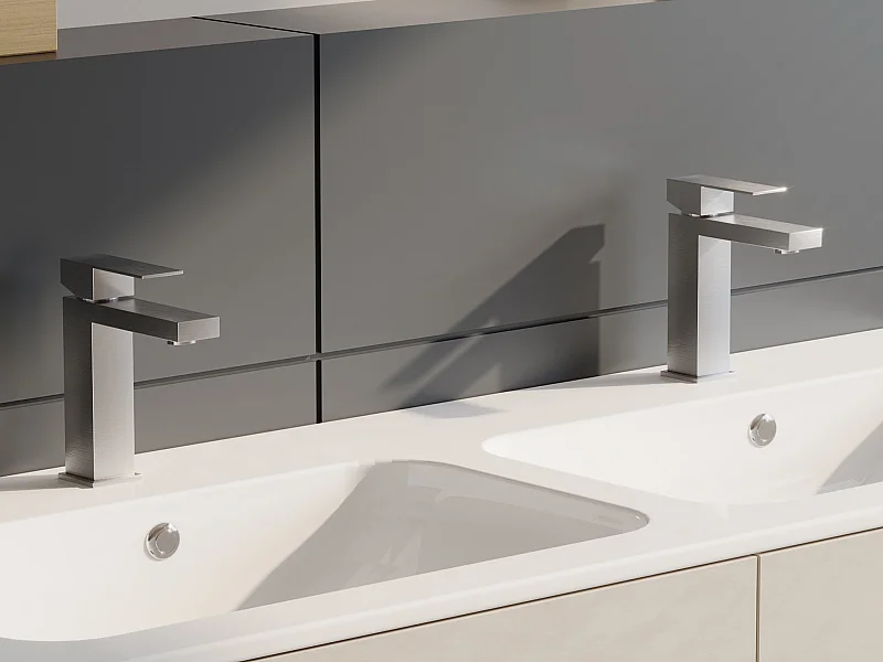 Lot de 2 robinets mitigeurs mécaniques carrés en inox - Coloris nickel brossé - H17,8 cm - CANILAS