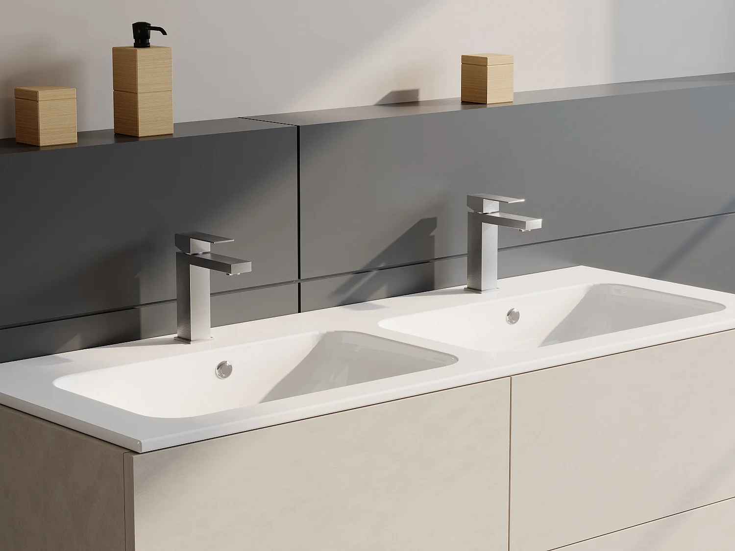 Lot de 2 robinets mitigeurs mécaniques carrés en inox - Coloris nickel brossé - H17,8 cm - CANILAS