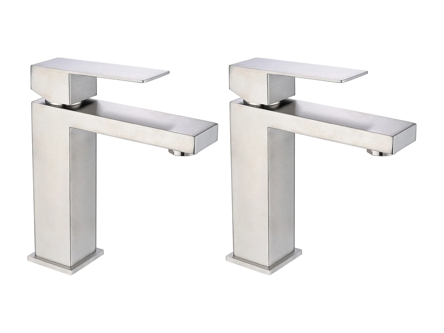 Lot de 2 robinets mitigeurs mécaniques carrés en inox - Coloris nickel brossé - H17,8 cm - CANILAS