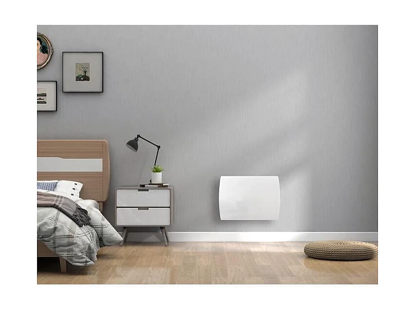 Radiateur électrique fixe a inertie seche céramique 1000W OCEANIC Rubis - Façade verre - Blanc - NF