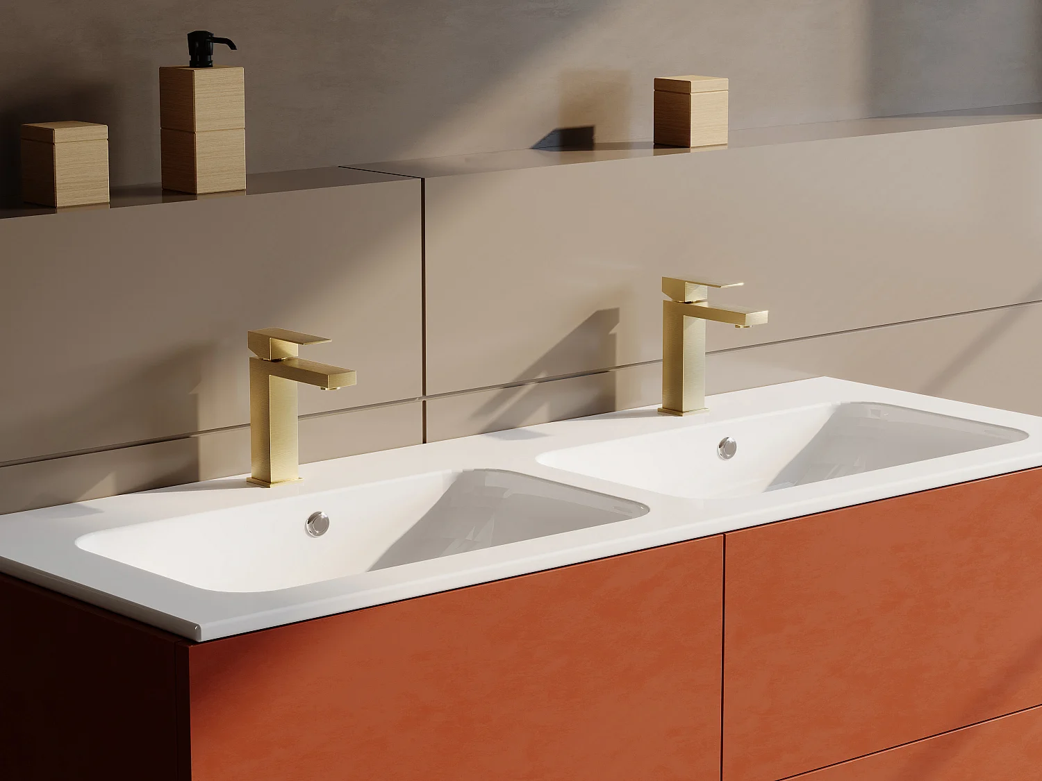 Lot de 2 robinets mitigeurs mécaniques carrés en inox brossé - Doré  - H17,8 cm - CANILAS