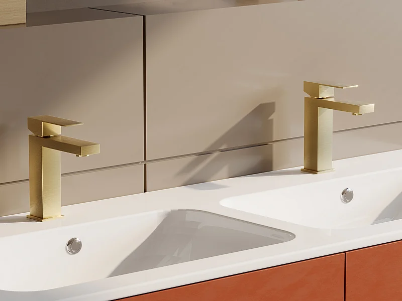 Set aus 2 quadratischen mechanischen Wasserhähnen aus gebürstetem Edelstahl - Gold - H17,8 cm - CANILAS