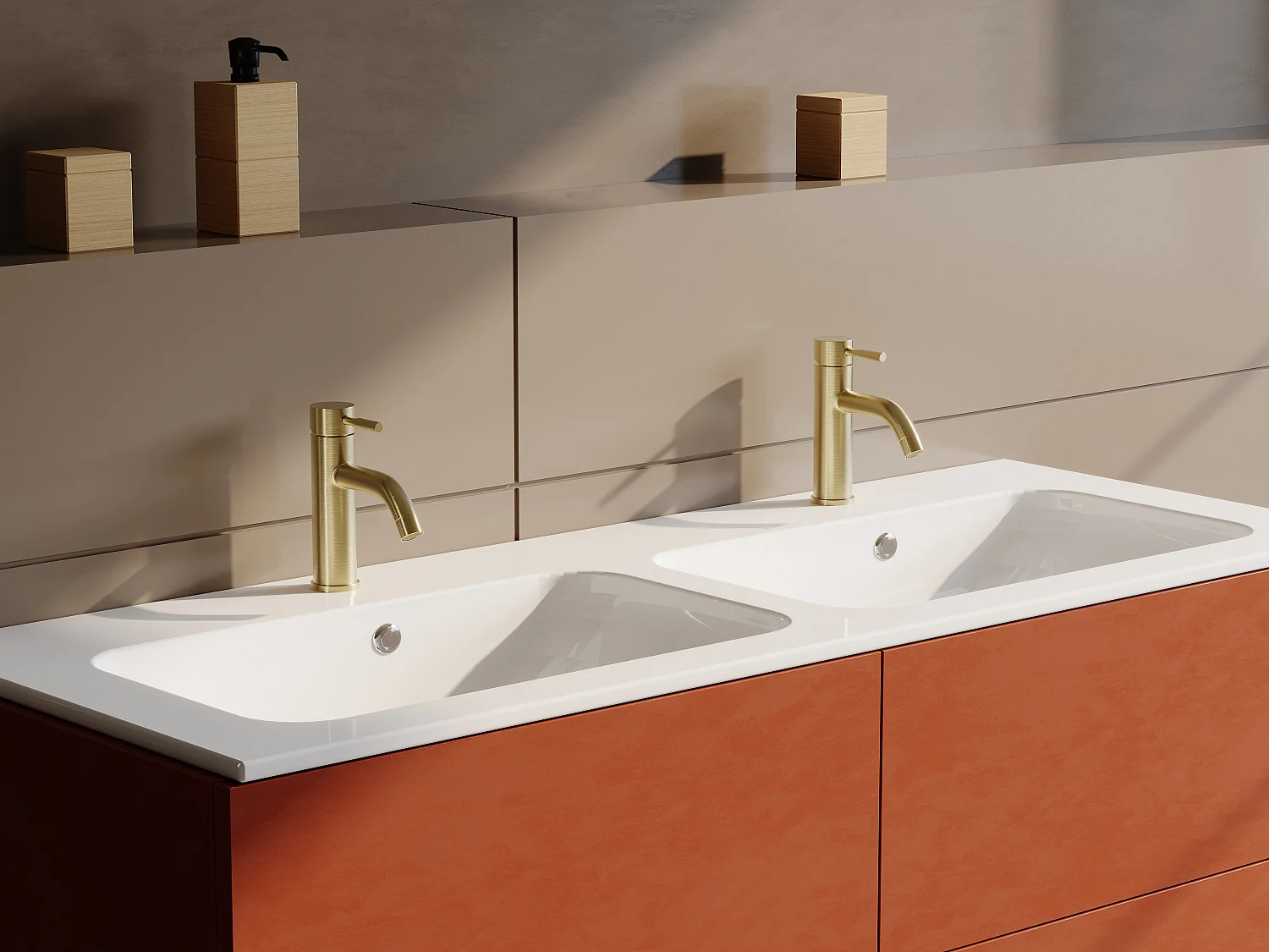 Lot de 2 robinets mitigeurs mécaniques arrondis en inox brossé - Doré - H17,3 cm - SALAVAN