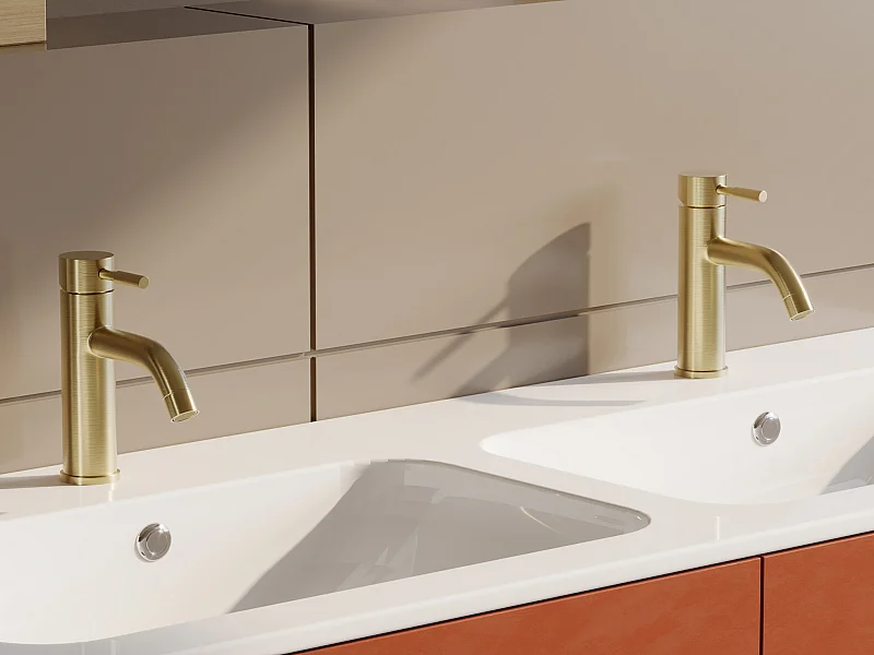 Set aus 2 runden mechanischen Wasserhähnen aus gebürstetem Edelstahl - Gold - H17,3 cm - SALAVAN