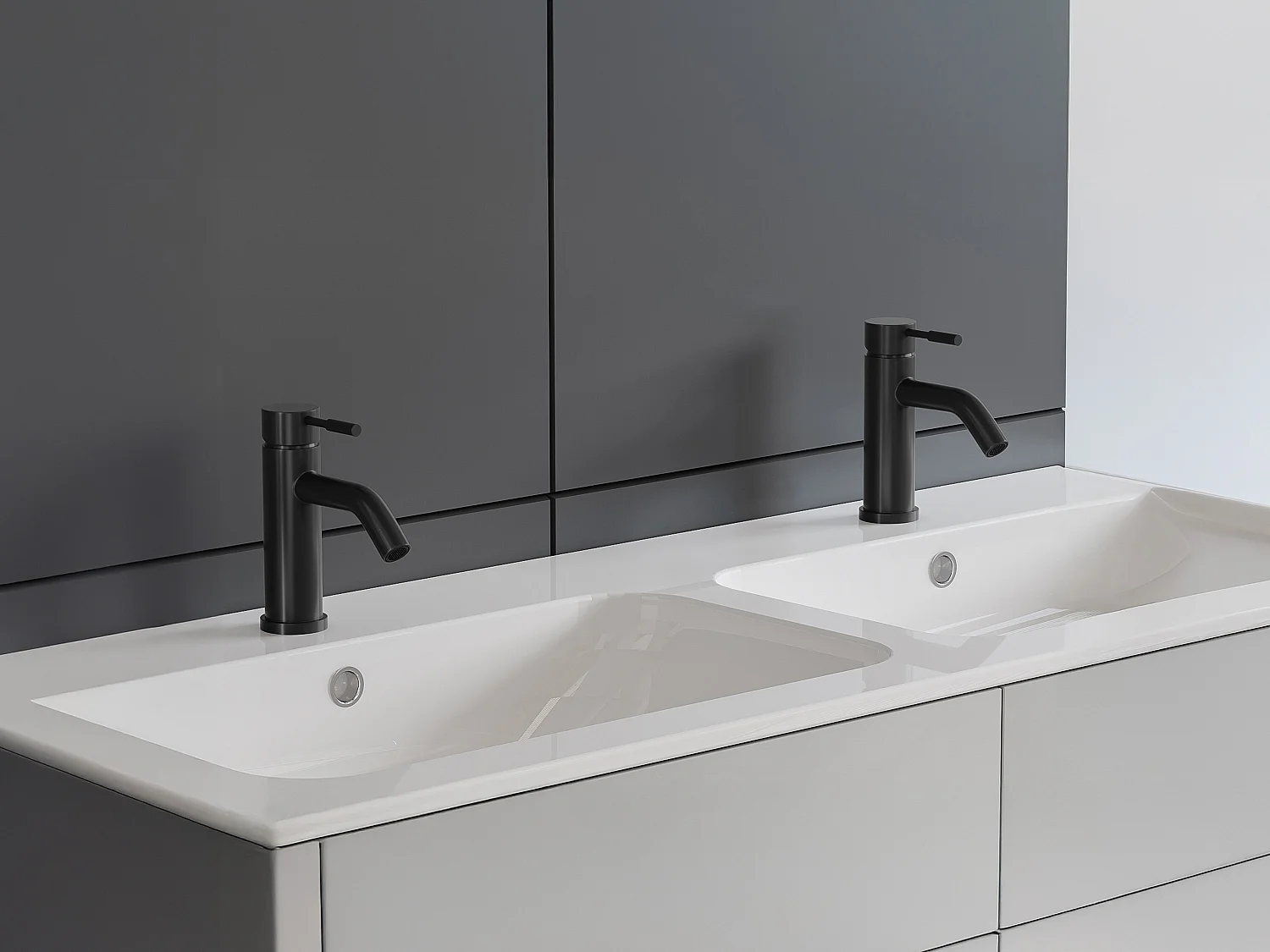 Conjunto de 2 torneiras misturadoras mecânicas arredondadas em inox - Preto mate - A 17,3 cm - SALAVAN