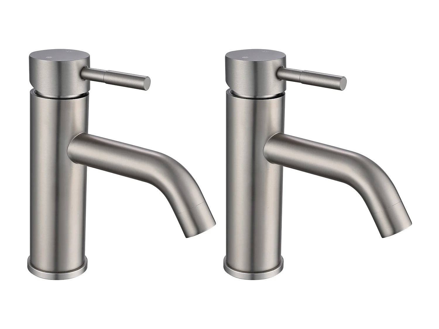 Lot de 2 robinets mitigeurs mécaniques arrondis en inox - Nickel brossé - H17,3 cm - SALAVAN