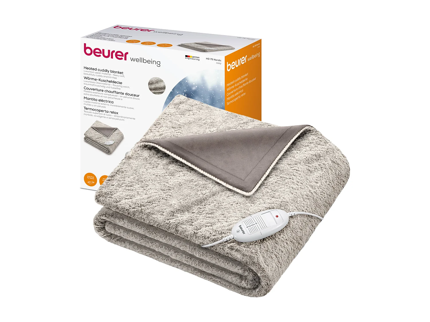 Couverture Chauffante Beurer HD 75 Cosy Nordic 180x130 cm Peluche Douce 6 Niveaux Température avec Arrêt Automatique