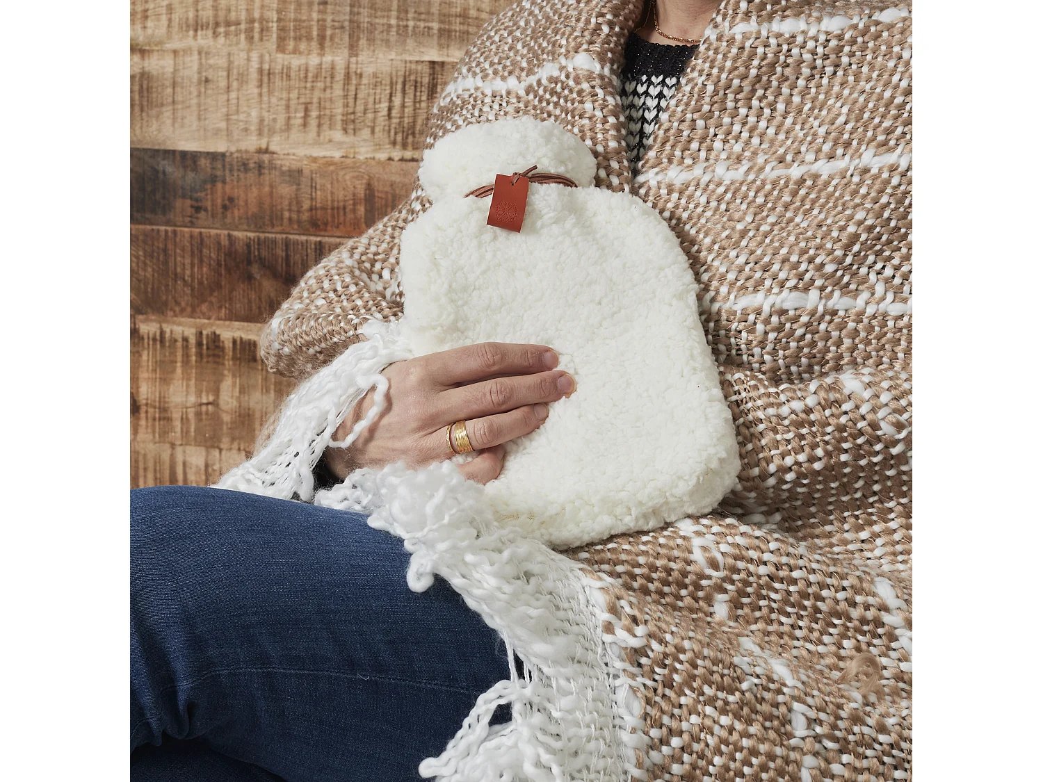 Bouillotte Sherpa 1L Blanc Ultra Confort en Polyester Doux 26x15,5 cm