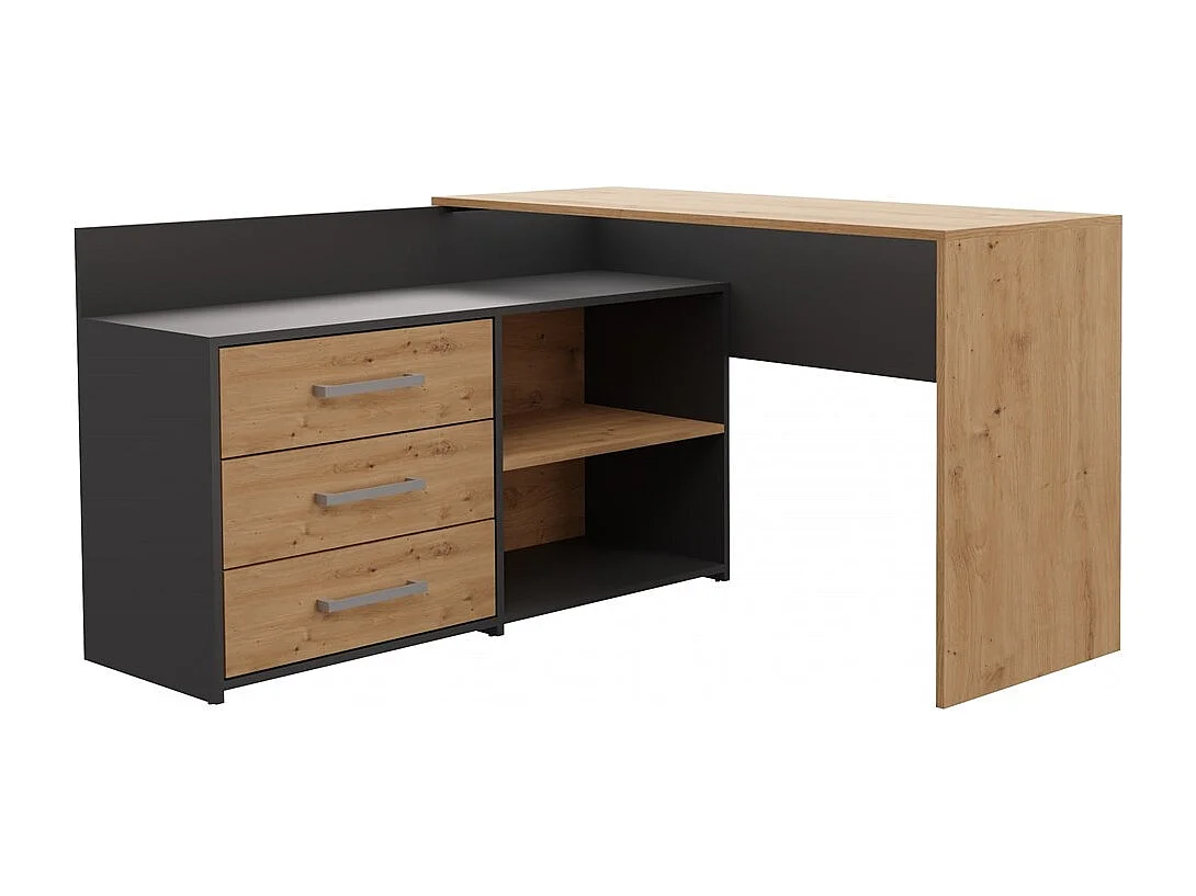 Bureau d'Angle en Chêne Anthracite avec Tiroirs - 120x50x76cm