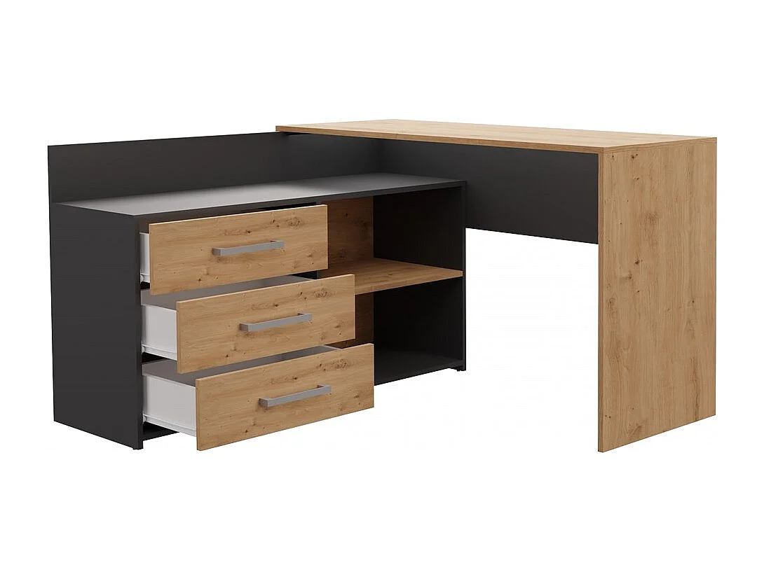 Bureau d'Angle en Chêne Anthracite avec Tiroirs - 120x50x76cm