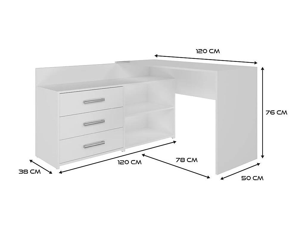 Bureau d'Angle en Chêne Anthracite avec Tiroirs - 120x50x76cm