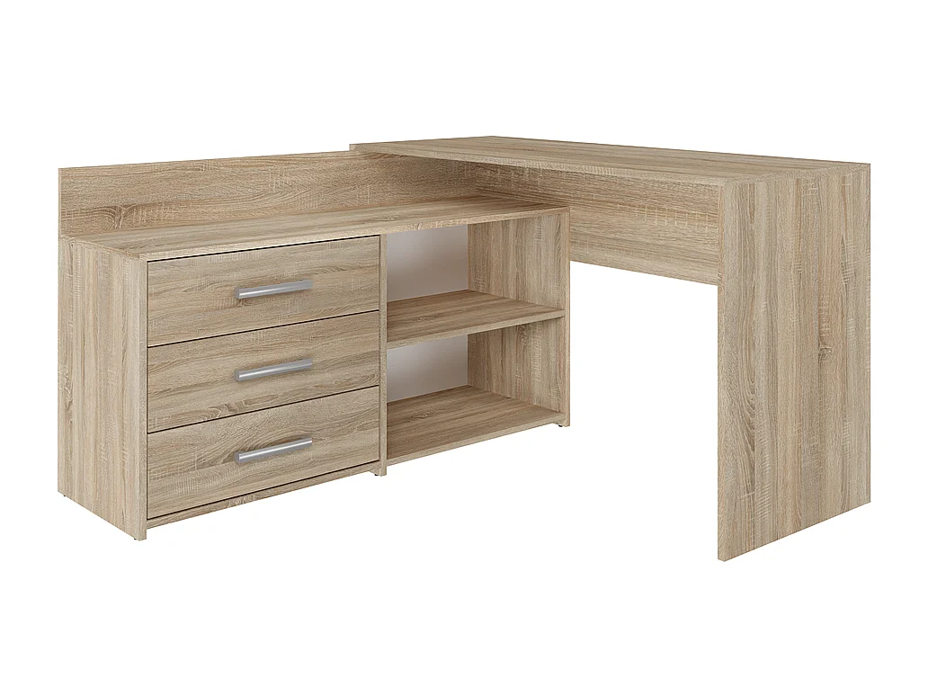 Bureau d'angle en chêne clair avec rangement - 120x50x76cm