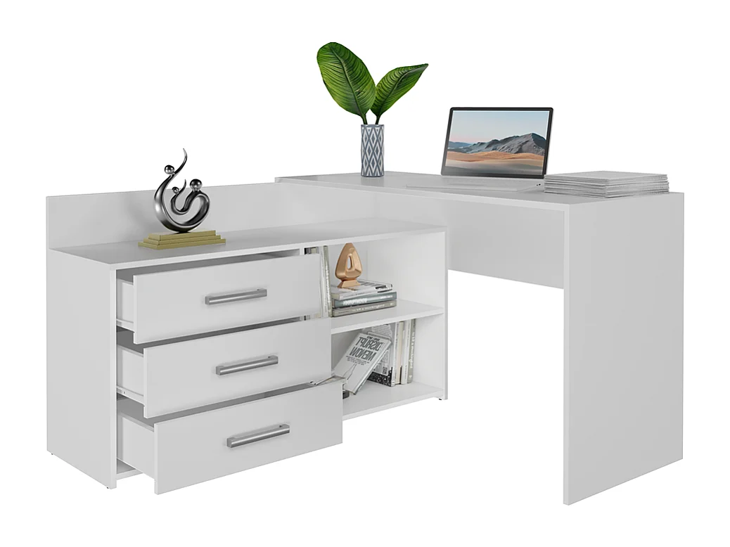 Bureau d'Angle Blanc avec Rangement - 120x50x76cm