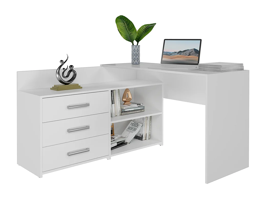 Bureau d'Angle Blanc avec Rangement - 120x50x76cm