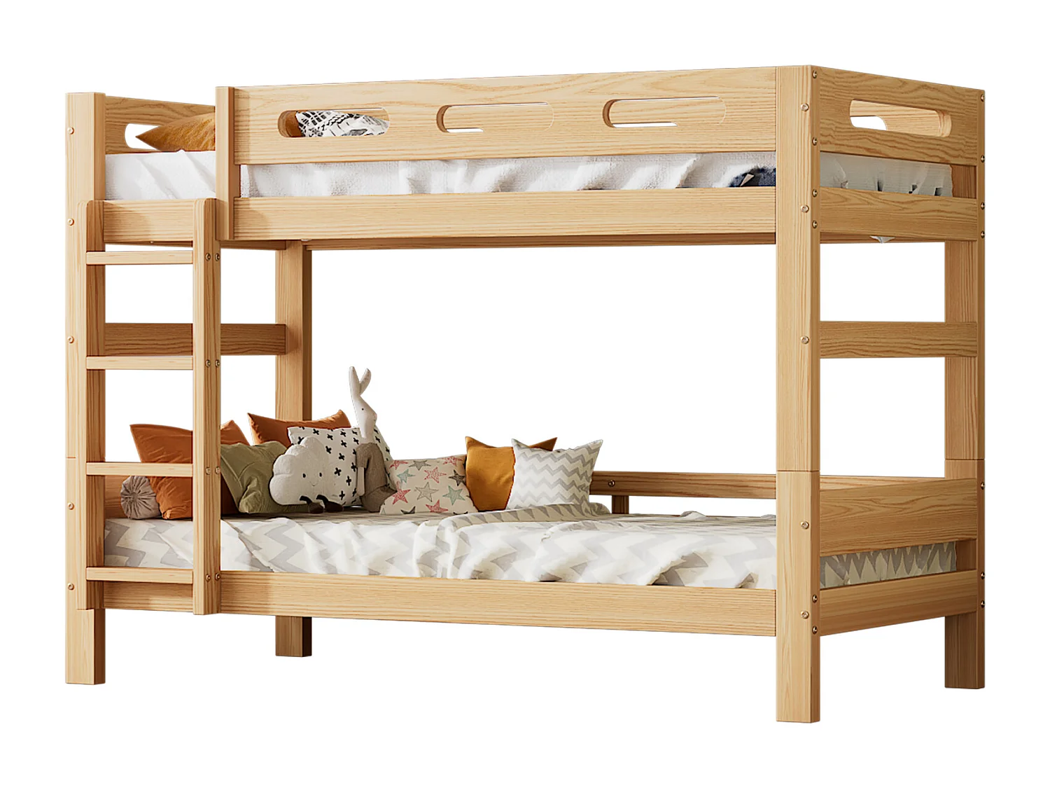 Letto a castello per bambini e ragazzi, diviso in 2 letti singoli, robusta struttura in pino massello, facile da montare - naturale, 90x200 cm