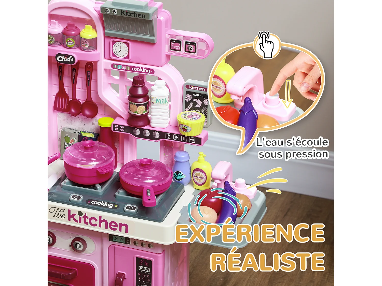 Cuisine enfant jouet d'imitation effets sonores lumineux nombreux accessoires rose