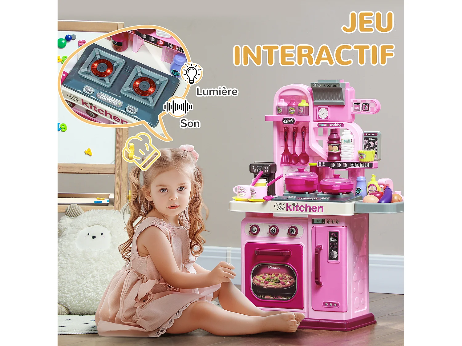 Cuisine enfant jouet d'imitation effets sonores lumineux nombreux accessoires rose