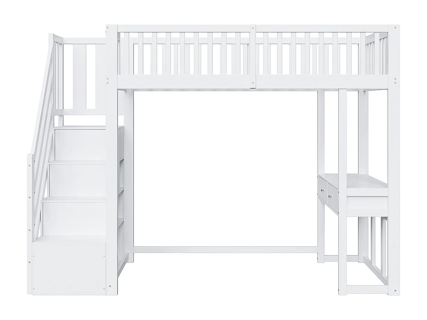 Hoogslaper 90x200 cm met multifunctioneel bureau, veilige opbergladder, massief grenen frame - wit