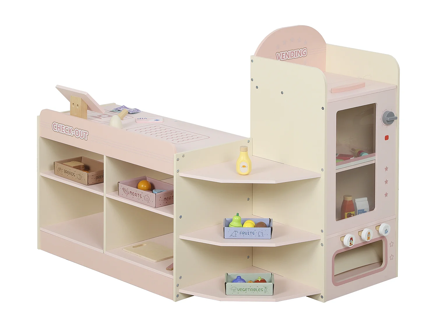 Jeu de la marchande en bois - jeu imitation supermarché enfant - beige rose