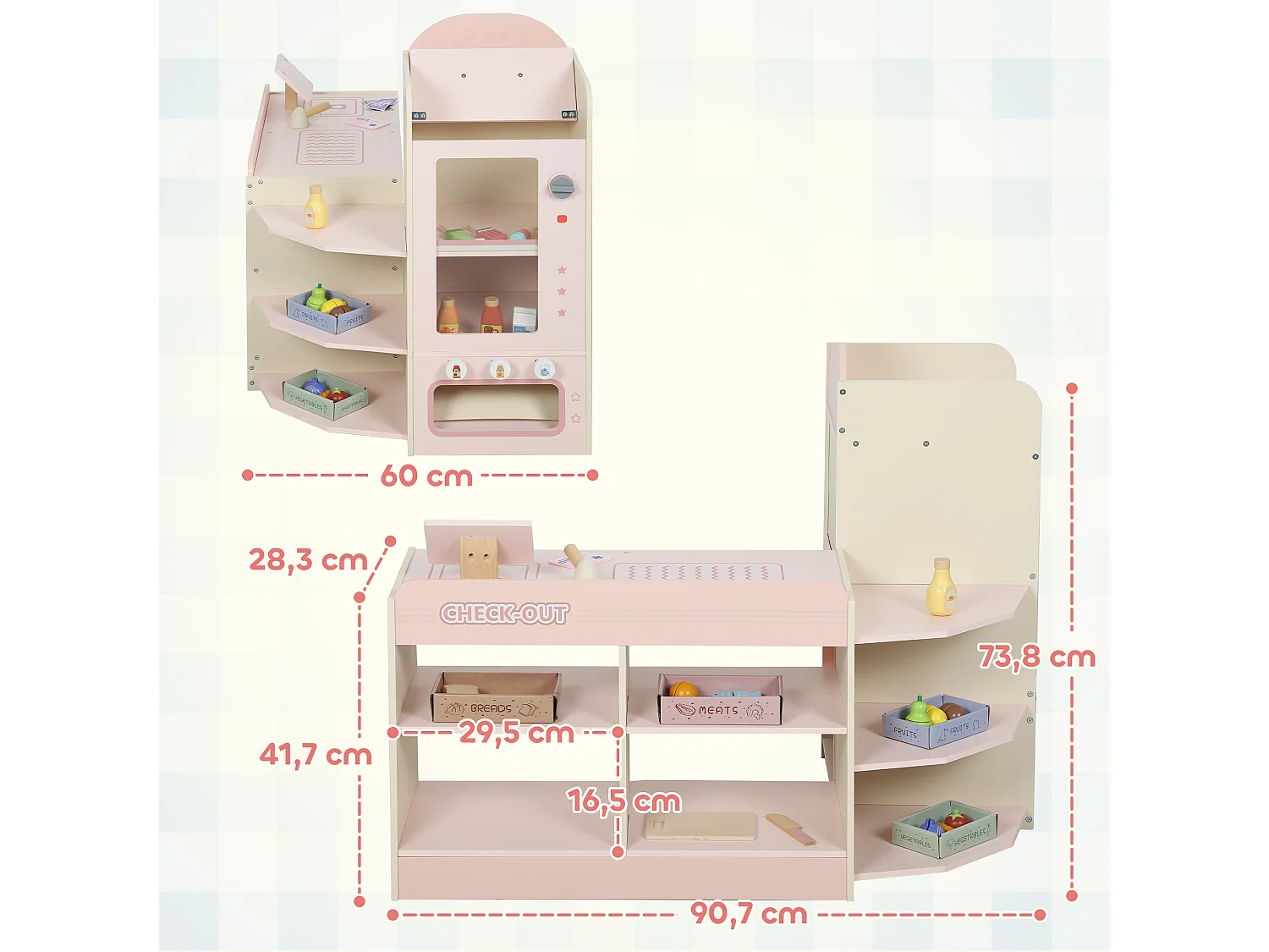Jeu de la marchande en bois - jeu imitation supermarché enfant - beige rose