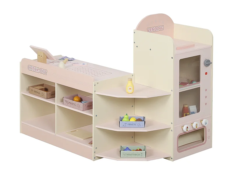Jeu de la marchande en bois - jeu imitation supermarché enfant - beige rose
