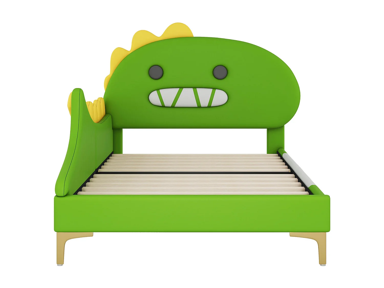 Lit pour Enfant 90x200 cm, Forme de Dinosaure Cartoon, Lit Plat en PU - Vert