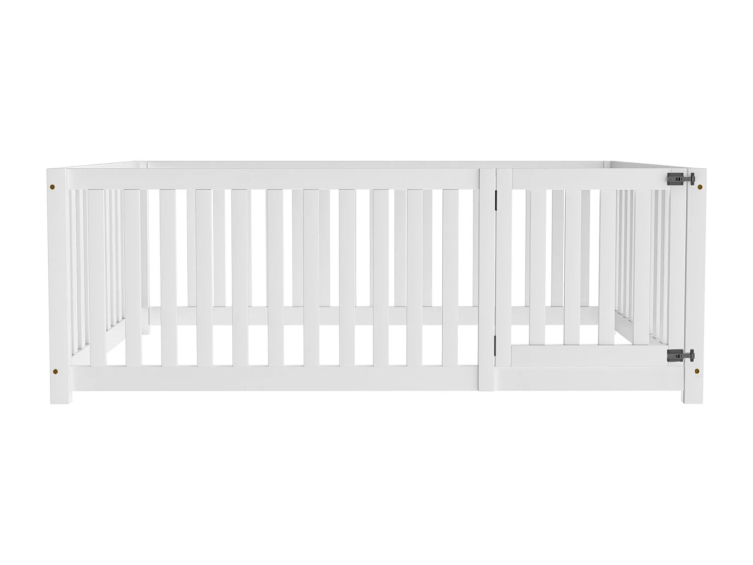 Kinderbed 140x200 cm, houten frame met leuning en deur - wit