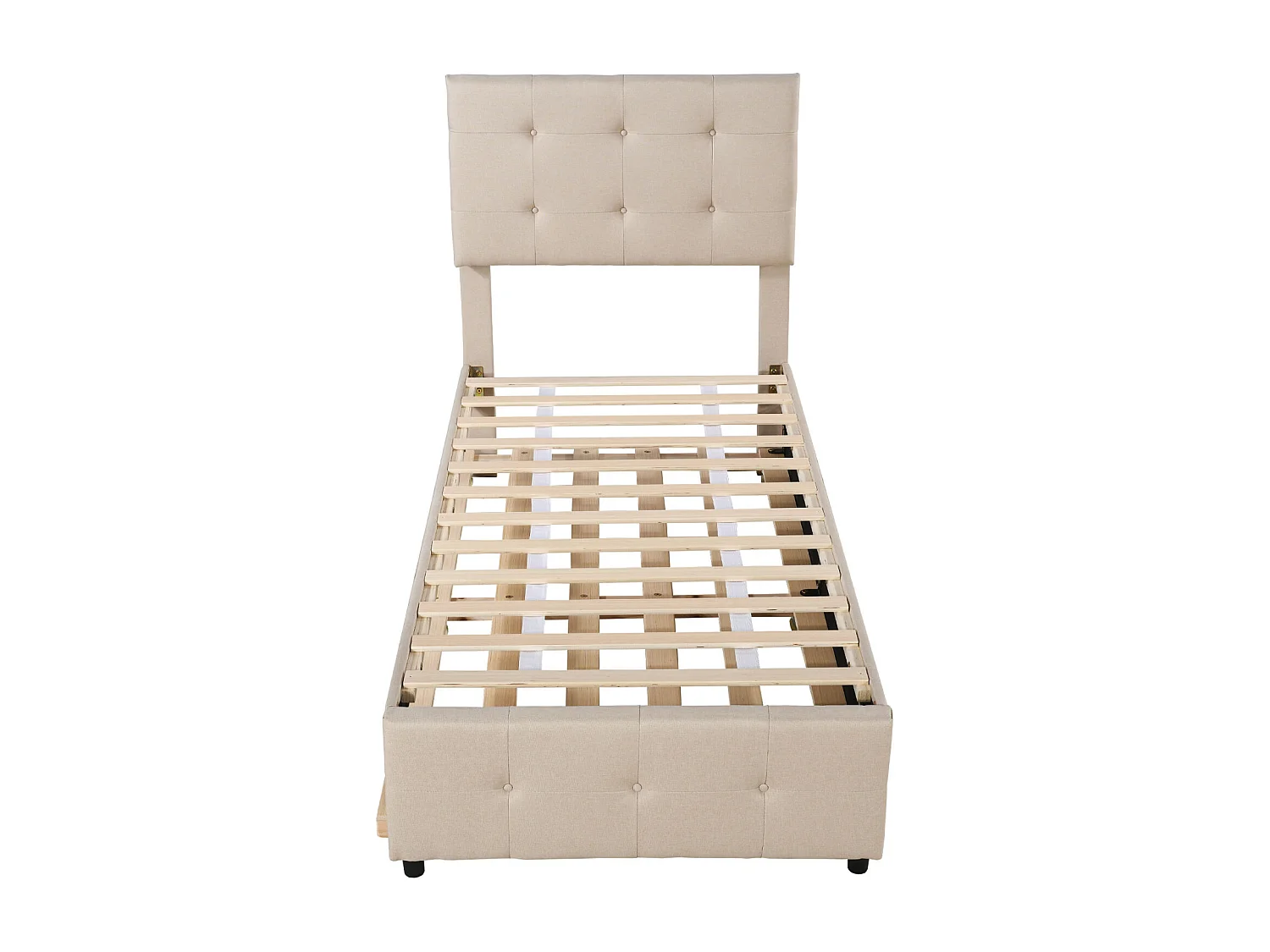 Lit Canapé 90x200 cm, Lit Escamotable pour Enfant, Tête de Lit Réglable, Revêtement Lin Respectueux de la Peau - Beige