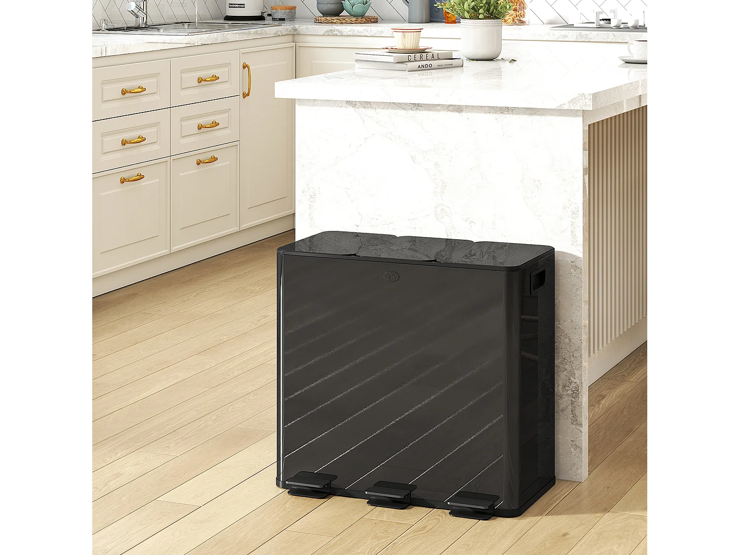 Bidone immondizia a 3 sezioni da 20l in acciaio e pp nero