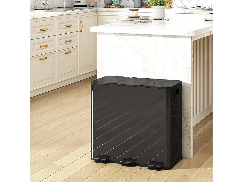 Bidone immondizia a 3 sezioni da 20l in acciaio e pp nero