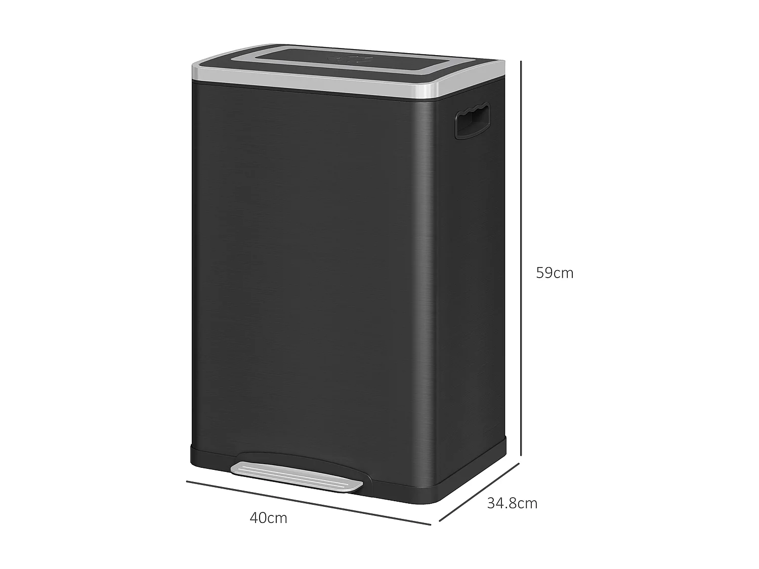 Bidone immondizia a 2 sezioni a pedale da 20l in acciaio e pp nero