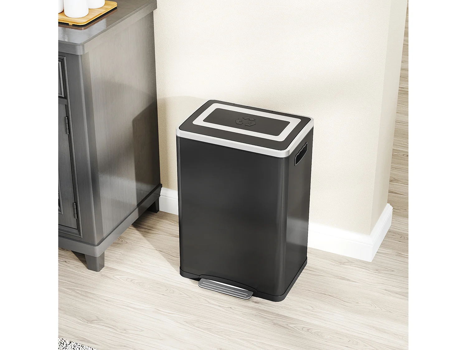 Bidone immondizia a 2 sezioni a pedale da 20l in acciaio e pp nero