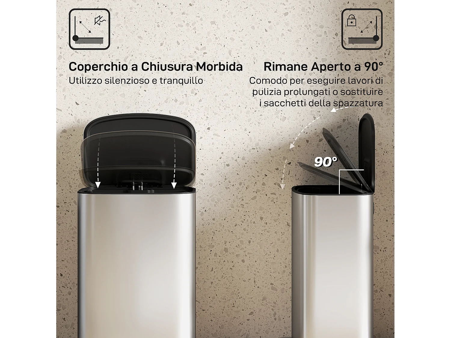 Pattumiera a pedale da 50 litri con secchio rimovibile in accio inox