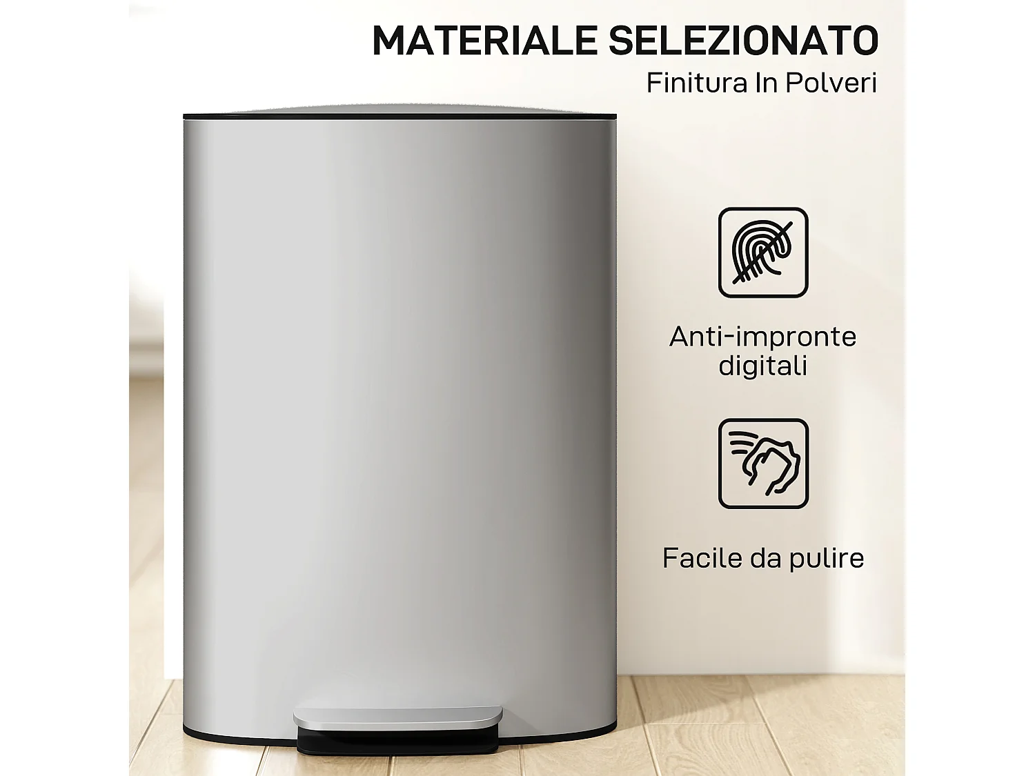 Pattumiera a pedale da 50 litri con secchio rimovibile in accio inox