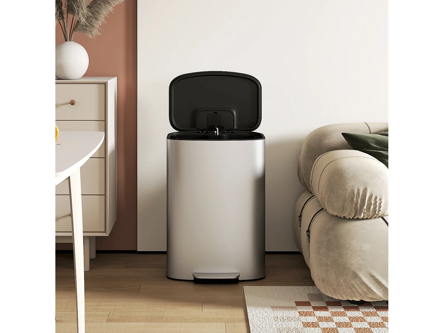 Pattumiera a pedale da 50 litri con secchio rimovibile in accio inox