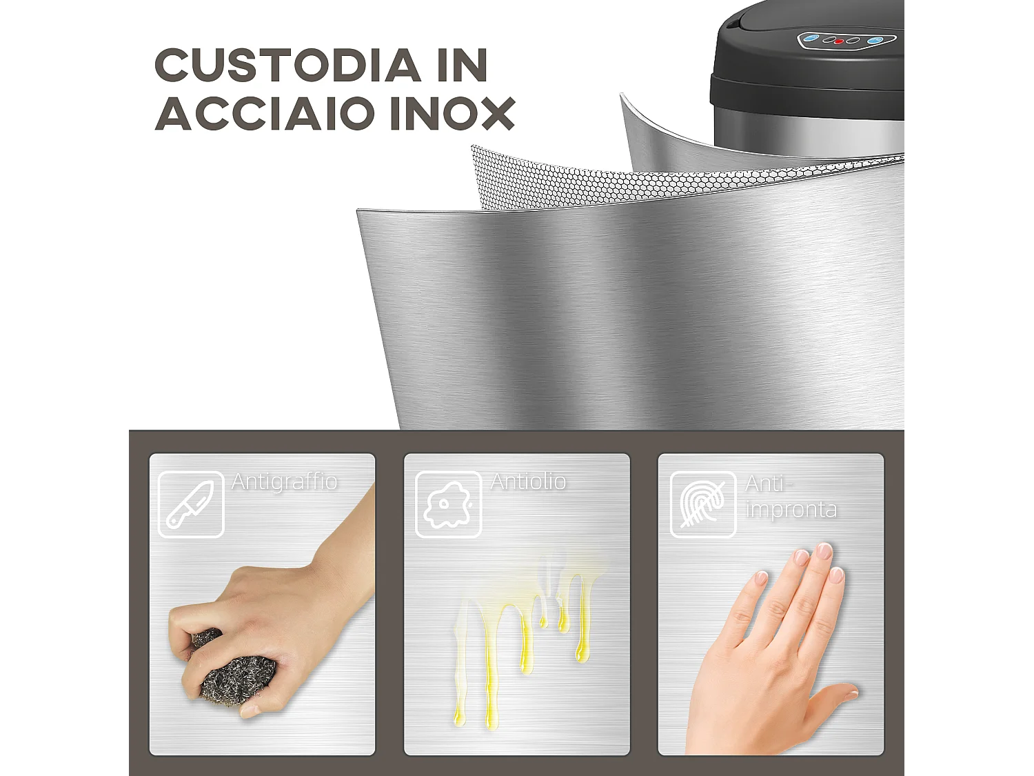 Cestino spazzatura 42l con sensore di movimento e apertura automatica