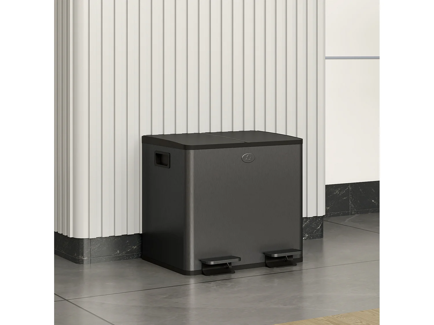 Bidone immondizia a 2 sezioni da 15l in acciaio e pp nero