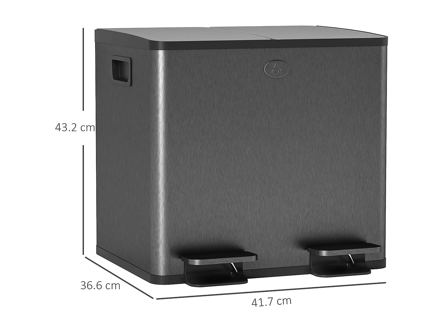 Bidone immondizia a 2 sezioni da 15l in acciaio e pp nero