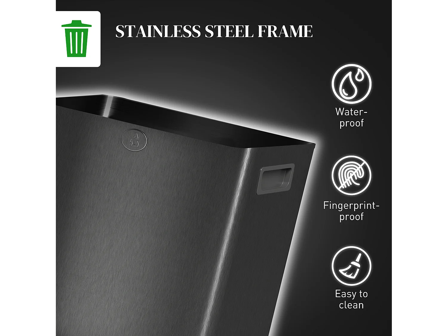 Bidone immondizia a 2 sezioni da 15l in acciaio e pp nero