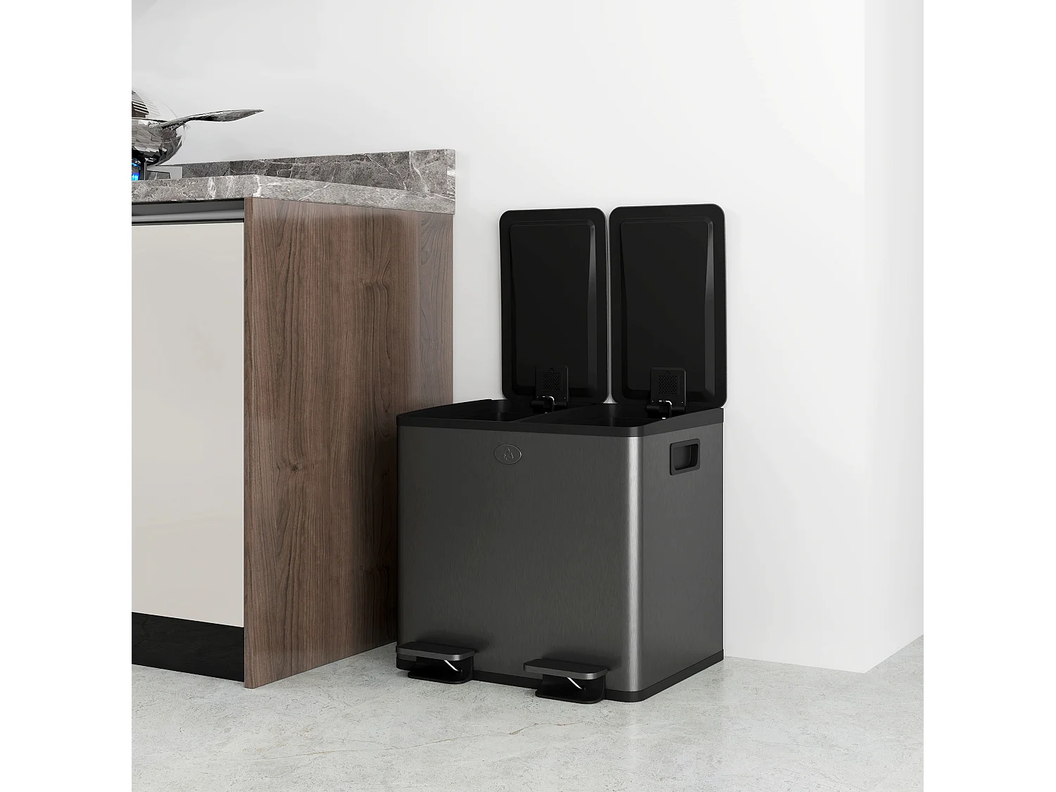 Bidone immondizia a 2 sezioni da 15l in acciaio e pp nero