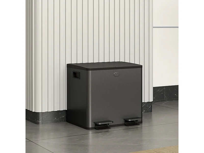 Bidone immondizia a 2 sezioni da 15l in acciaio e pp nero