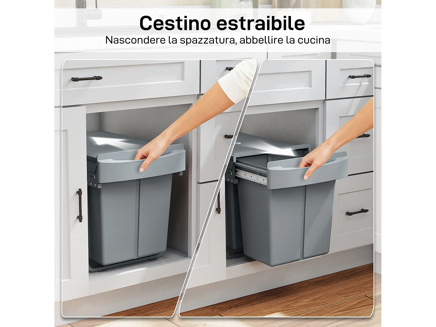 Pattumiera estraibile sottolavello per differenziata 2 secchi 20L+20L