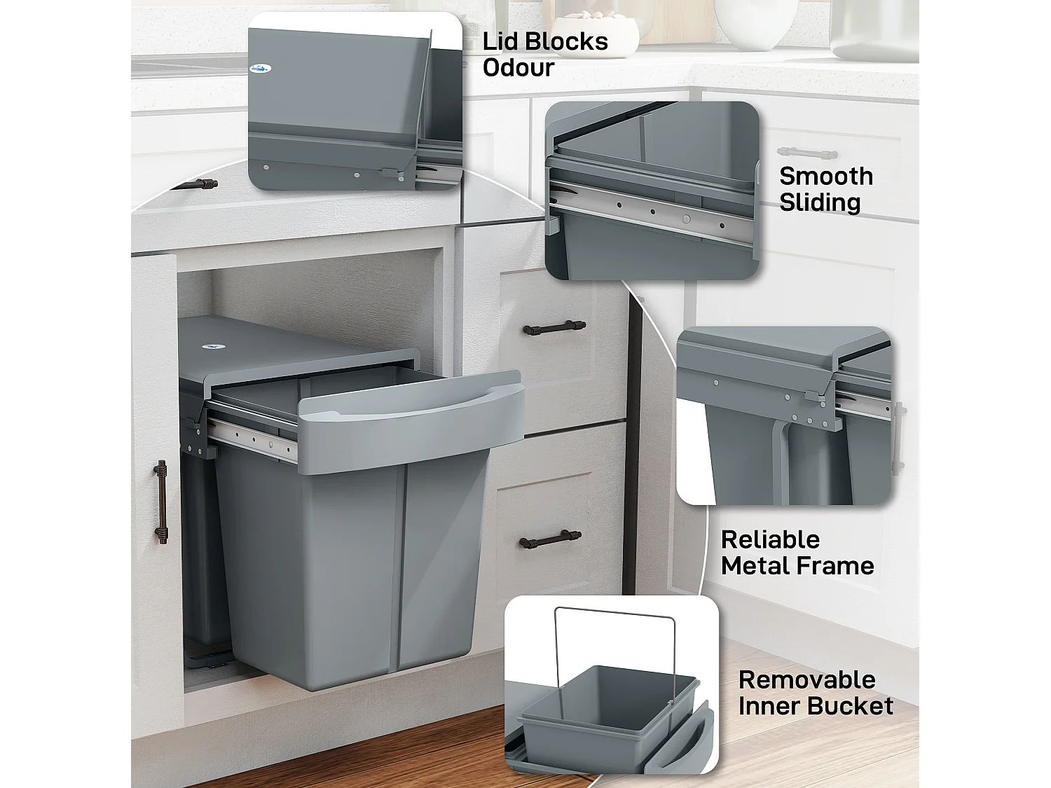 Pattumiera estraibile sottolavello per differenziata 2 secchi 20L+20L